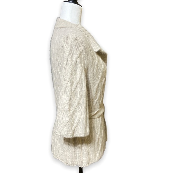 Nwt Jillian Jones Cable Knit Angora Lambs Wool Wrap Sweater Beige Women’s Size M - Picture 3 of 7